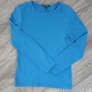 Sky Blue Crew Neck Long Sleeve Fitted T-Shirt
